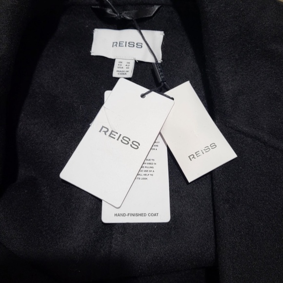 NWT Reiss Lucia Belted Wool Blend Double Breasted Coat in Black - Picture 9 of 12